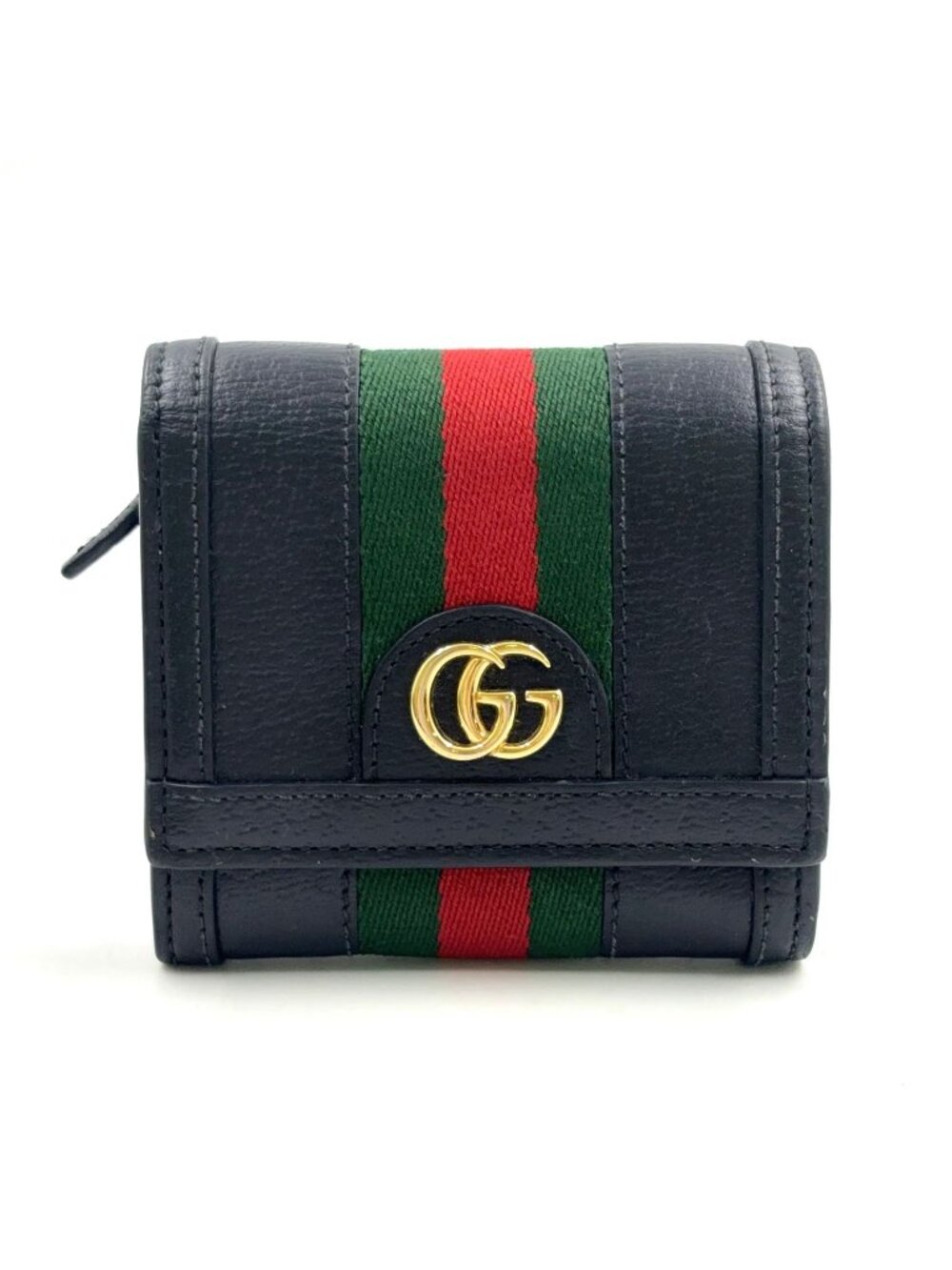 Gucci Ophidia Compact Leather Canvas Green Black Red Bifold Wallet Gold
